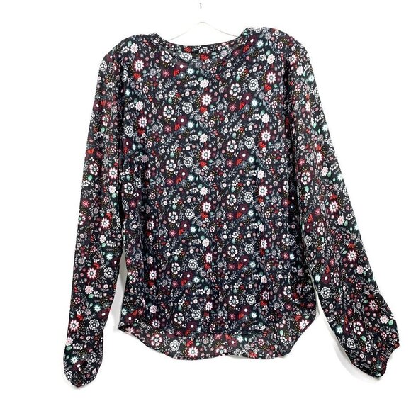 Loft Floral Long Sleeve Blouse Black/Red/White/Green Size Medium - Picture 4 of 4